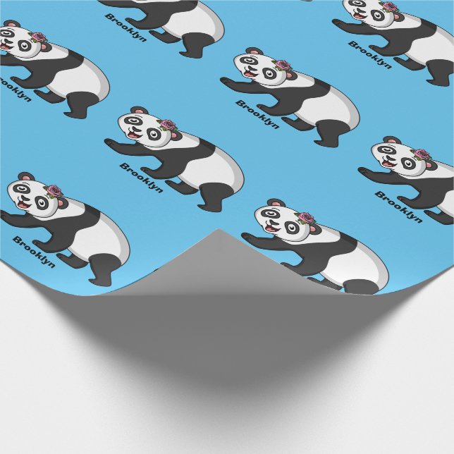 Papel De Presente Cute happy panda bear with flower cartoon (Ponta)