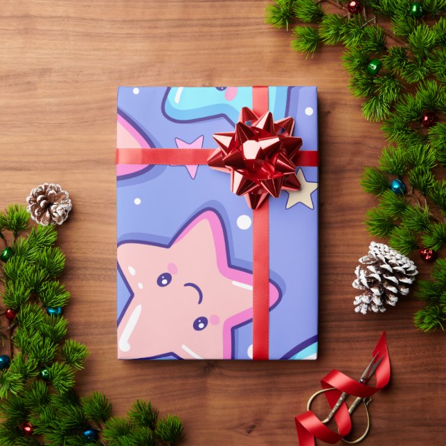 Papel De Presente Cute Happy Stars (Presente de Natal)
