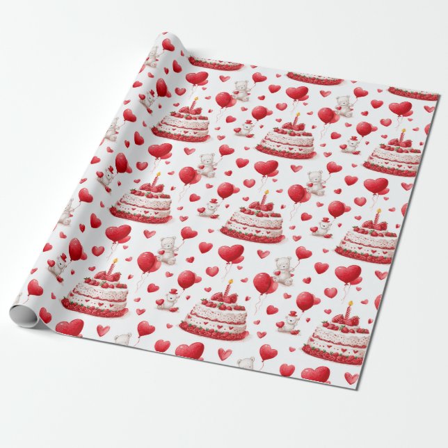Papel De Presente Cute Heart Birthday, Valentine Celebration Pattern (Desenrolado)