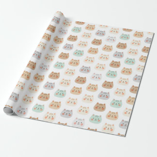 Papel De Presente Cute Kawaii Cats Hand-Drawn Illustrations Pastel 