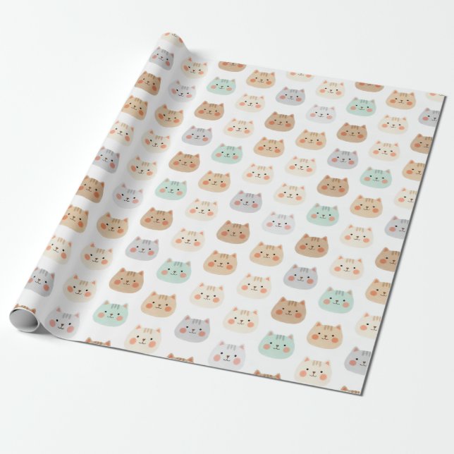 Papel De Presente Cute Kawaii Cats Hand-Drawn Illustrations Pastel  (Desenrolado)