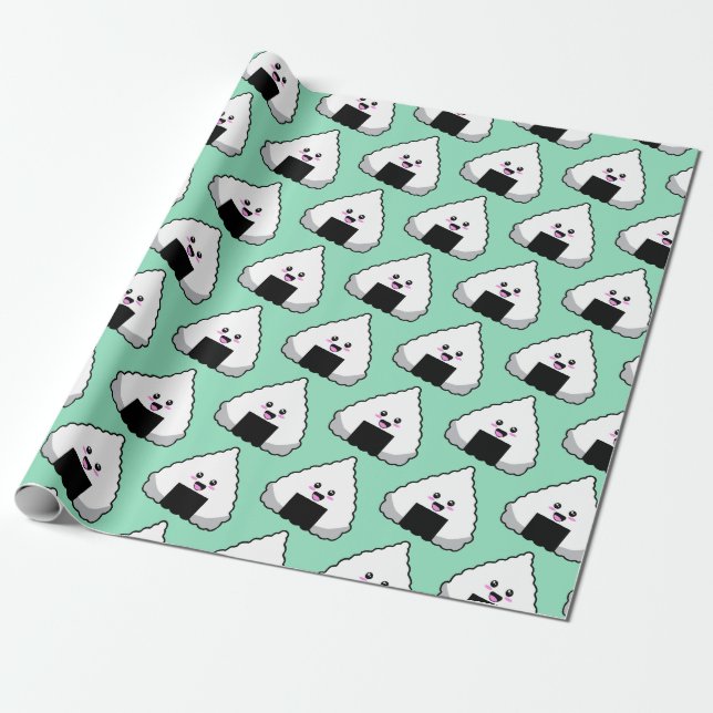 Papel De Presente Cute Kawaii Japanese Onigiri Sushi Food Pattern (Desenrolado)