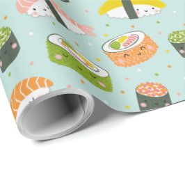 Papel De Presente Cute Kawaii Sushi em azul claro