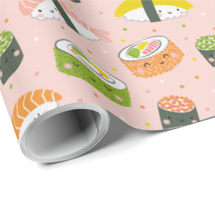 Papel De Presente Cute Kawaii Sushi em rosas claro