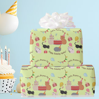 Papel De Presente Cute Kitty Cats Let's Purrrr-ty Kid's Birthday