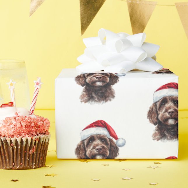Papel De Presente Cute Labradoodle com Santa Hat (Festa de aniversário)