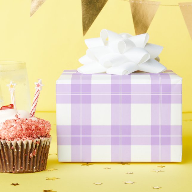 Papel De Presente Cute Light Purple Plaid Simple Classic  (Festa de aniversário)