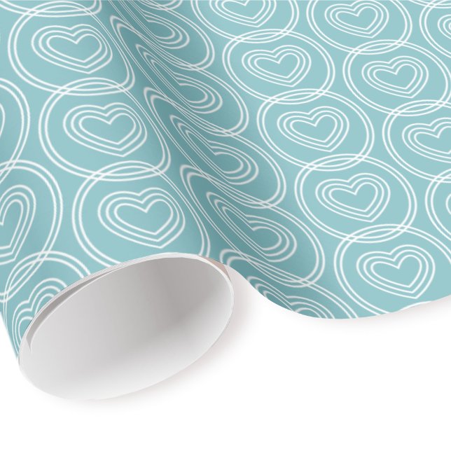 Papel De Presente Cute Love Heart Circles Teal Blue Modern Pattern (Criador carregado)