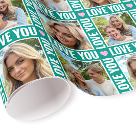 Papel De Presente Cute Love You 4 Photo Collage Green Pink Heart