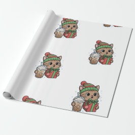 Papel De Presente Cute Meowy Christmas Cat Iced Latte Pattern Wrappi