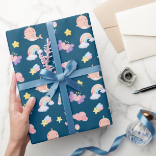 Papel De Presente Cute Narwhale Fish Unicorn Rainbow sea Aniversário