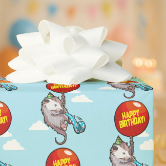 Papel De Presente Cute Opossum Happy Birthday! Add Your Text Balloon