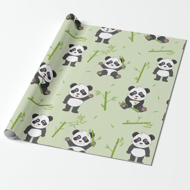 Papel De Presente Cute Panda Bear Bamboo Kawaii Animals Pattern (Desenrolado)