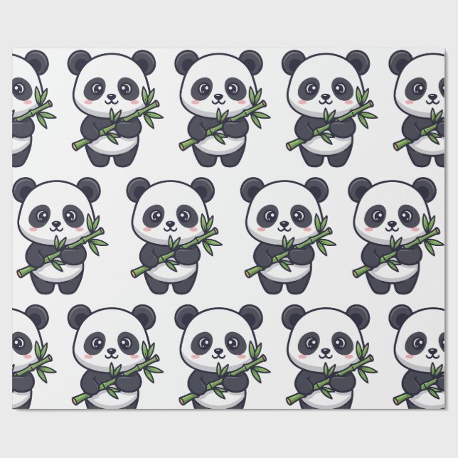 Papel De Presente Cute Panda Pattern Wrapping Paper – Minimal Black  (Aberto)