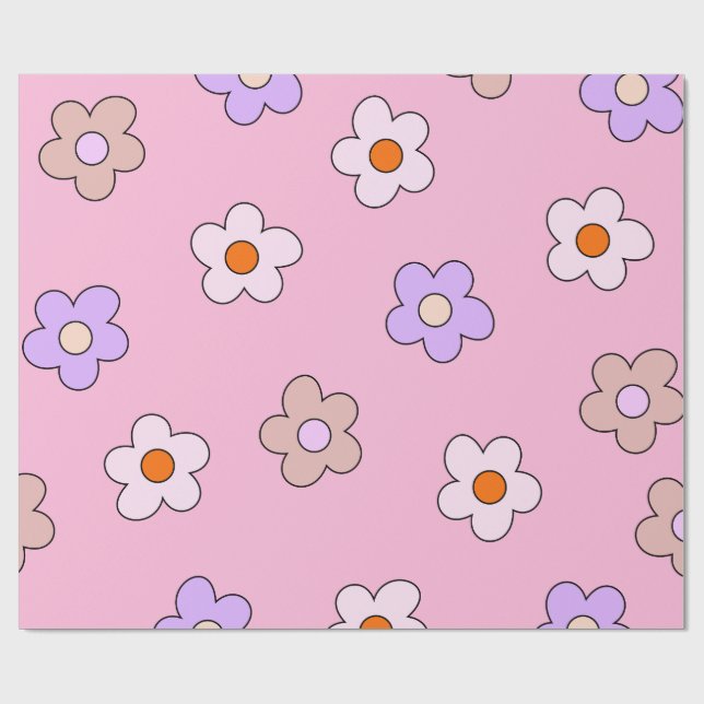 Papel De Presente Cute Pastel Flower Wrapping Paper – Pink Floral  (Aberto)