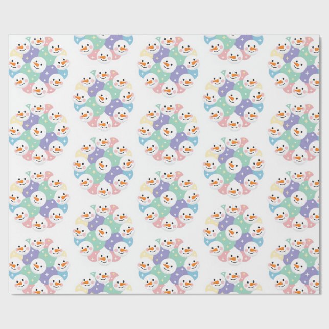 Papel De Presente Cute Pastel Snowman Heads Seamless (Aberto)