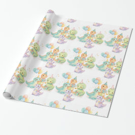 Papel De Presente Cute Pastel Watercolor Dinosaurs Birthday