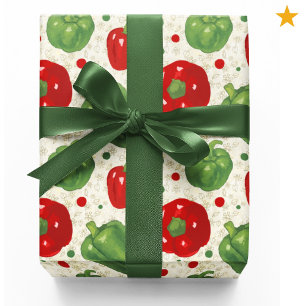 Papel De Presente Cute Pimentões Vermelhos e Verdes Pontos Vegano Ve