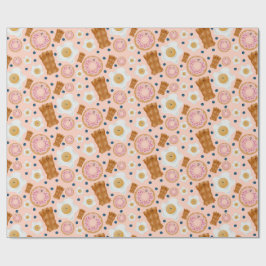Papel De Presente Cute Pink Eggs Bacon Donuts Seamless