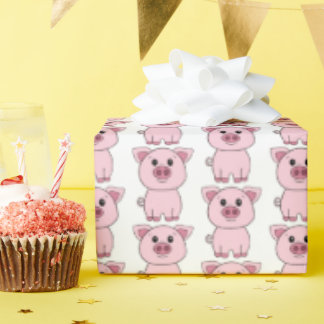 Papel De Presente Cute Pink Pig Farm Animal Cartoon