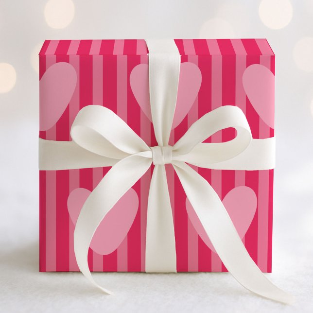 Papel De Presente Cute Pink Stripes and Hearts Valentine Pattern (Criador carregado)