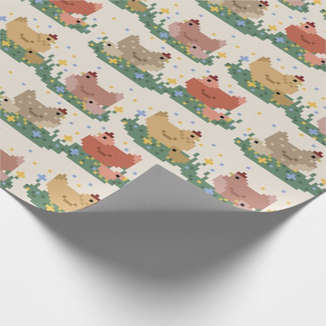 Papel De Presente Cute Pixel Chickens Pattern (Ponta)