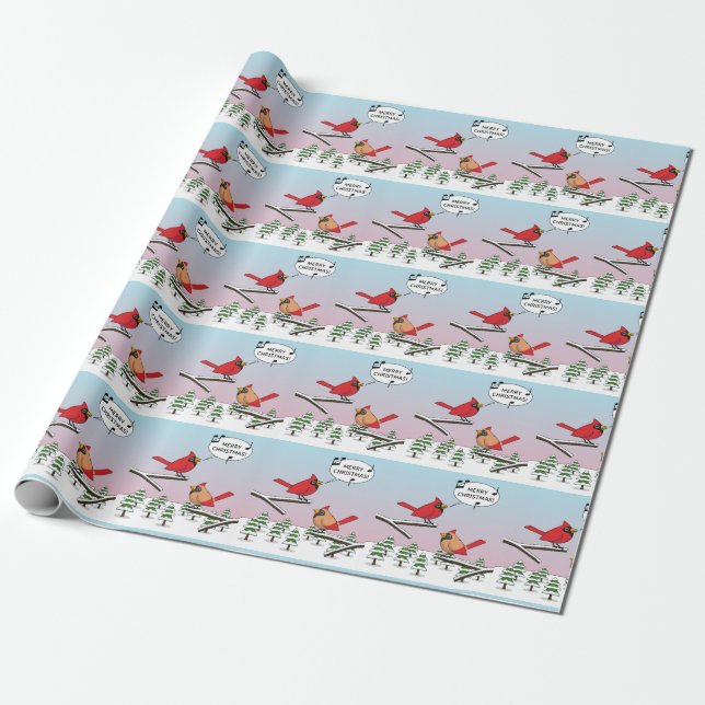 Papel De Presente Cute Red Cardinal Singing Merry Christmas (Desenrolado)