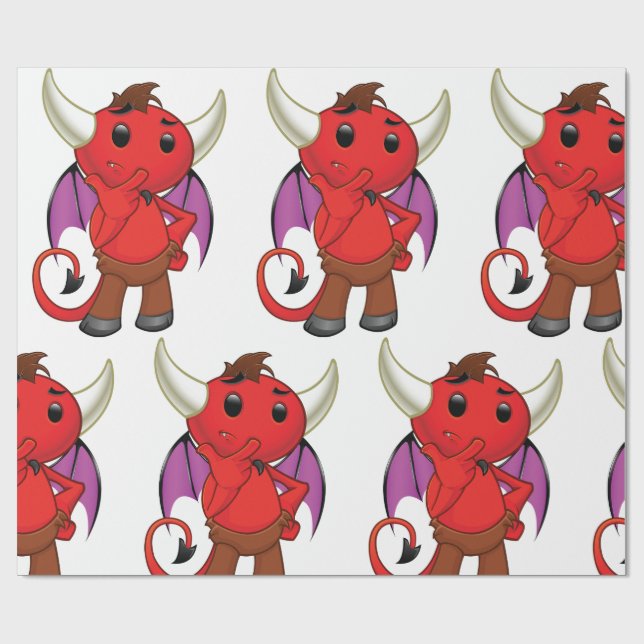 Papel De Presente Cute Red Devil Character Thinking Mischievous (Aberto)
