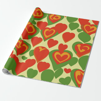 Papel De Presente Cute Reggae Mini Hearts Dourado Padrão Verde Verme