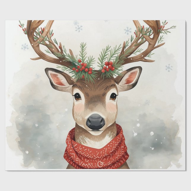 Papel De Presente Cute Reindeer Christmas Wrapping Paper (Aberto)