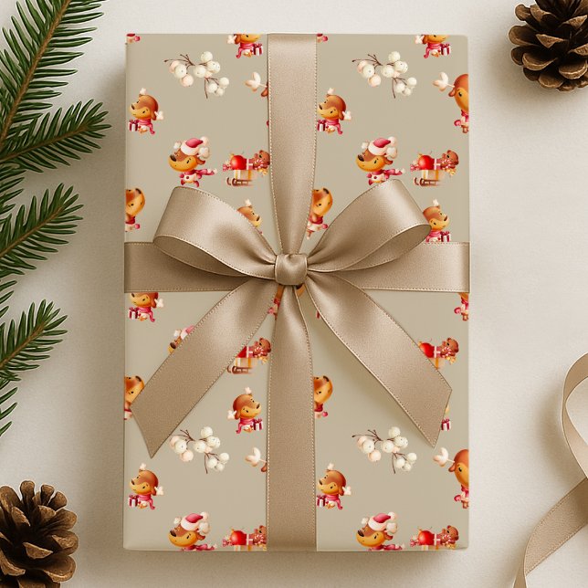 Papel De Presente Cute Reindeer Holiday (Criador carregado)