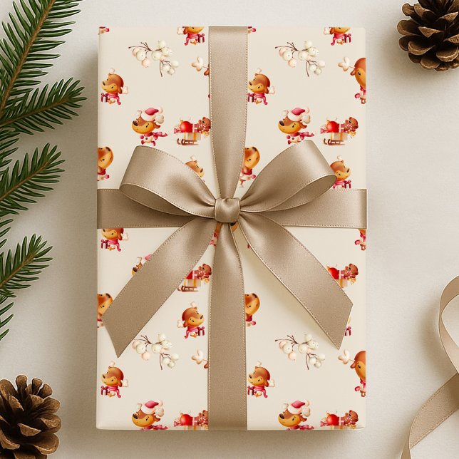 Papel De Presente Cute Reindeer Holiday (Criador carregado)