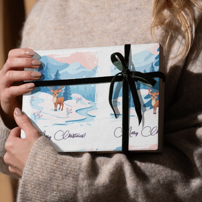 Papel De Presente Cute reindeer in a snowy landscape  (Criador carregado)