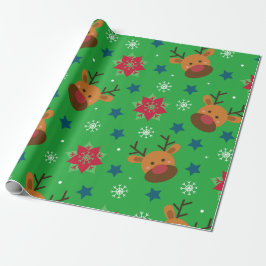 Papel De Presente Cute Reindeer & Snowflake Christmas Wrapping Paper