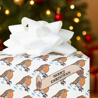 Papel De Presente Cute Robin Merry Christmas 80s Retro Bird Pattern