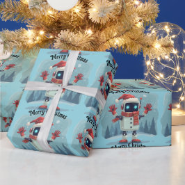 Papel De Presente cute robot Christmas holiday tech Wrapping Paper