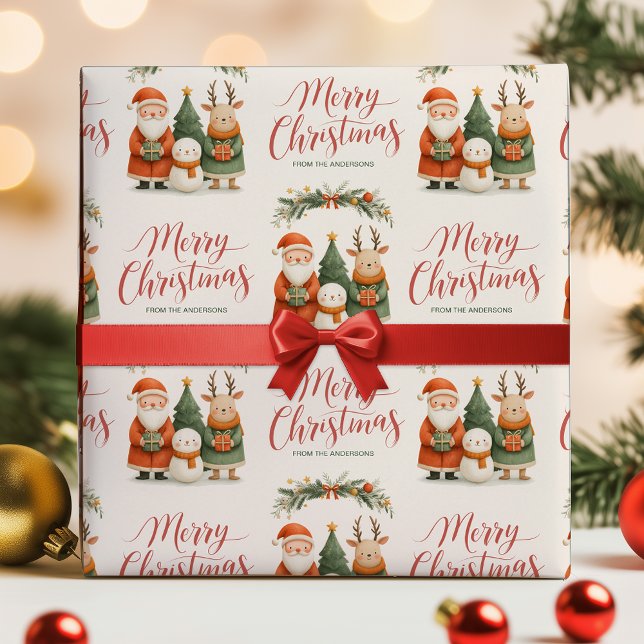 Papel De Presente Cute Santa Reindeer Name Merry Christmas Gift (Cute Santa Reindeer Name Merry Christmas Gift Wrapping Paper)