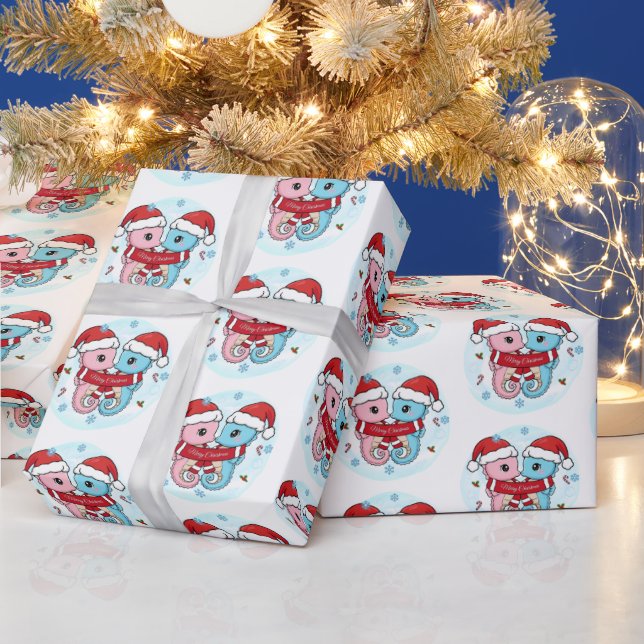 Papel De Presente Cute Seahorses Christmas Wrapping Paper (Feriados)