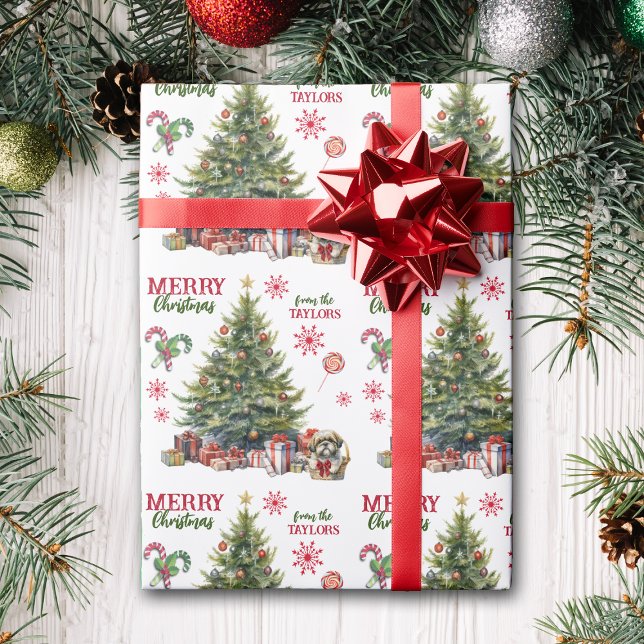 Papel De Presente Cute Shih Tzu Puppy embaixo da árvore de Natal (Criador carregado)