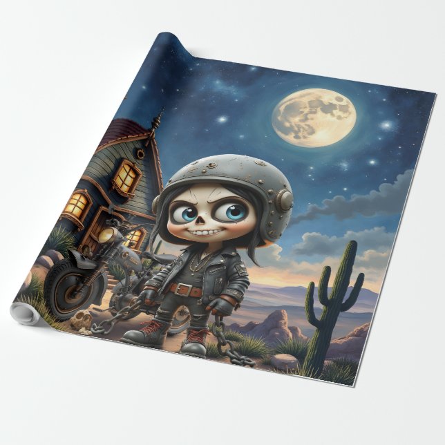 Papel De Presente Cute Skull Biker | Passeio ao Luar pelo Deserto (Desenrolado)