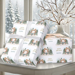 Papel De Presente Cute Snowman Winter Birthday Boy