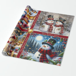 Papel De Presente Cute Snowmen Christmas Wrapping Paper with Text