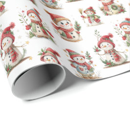 Papel De Presente Cute snowmen with wooly hats