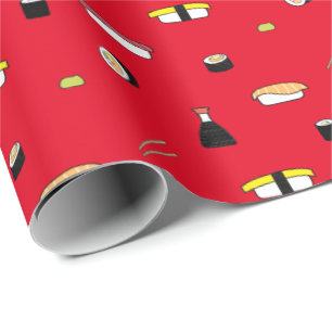 Papel De Presente Cute Sushi Roll Set Pattern Nigiri Maki   Vermelho