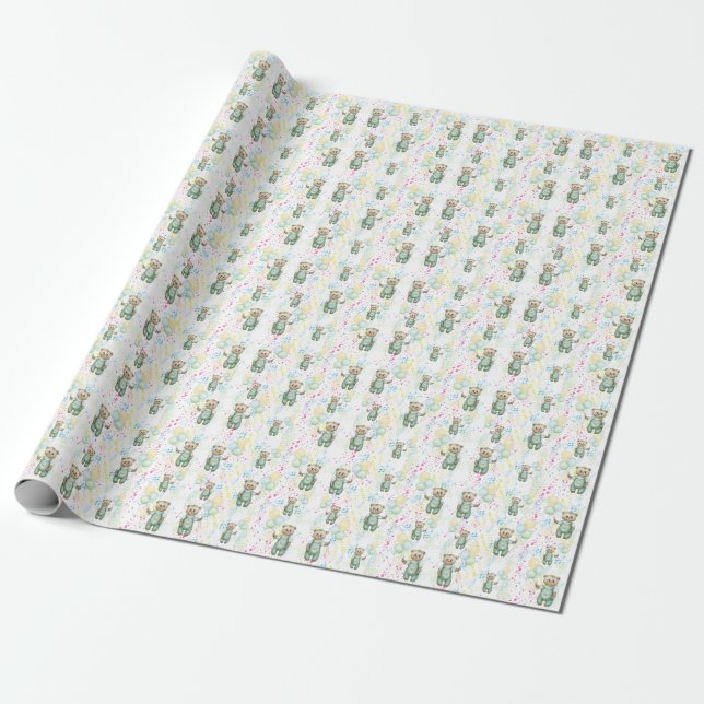 Papel De Presente cute teddy bear green background (Desenrolado)