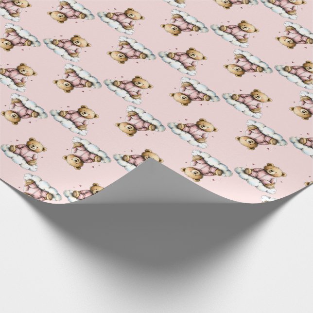Papel De Presente Cute Teddy Bear on a Cloud Pink PJs (Ponta)