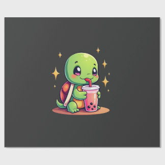 Papel De Presente Cute turtle drinking boba. Funny Boba Turtles Love