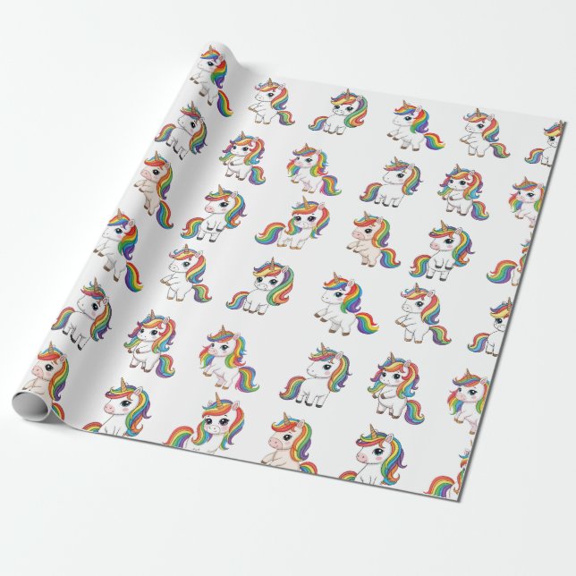 Papel De Presente Cute Unicorn Rainbow Birthday Wrap (Desenrolado)