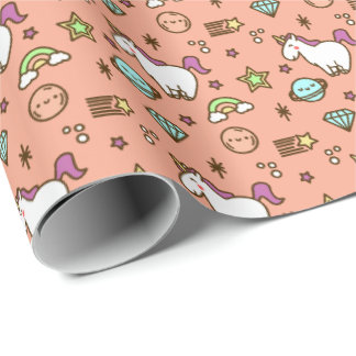 Papel De Presente Cute Unicorn & Rainbow Wrapping Paper | Pastel 