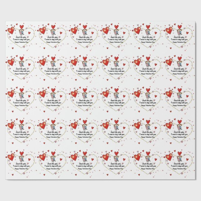 Papel De Presente Cute Valentine's day couple hearts custom (Aberto)
